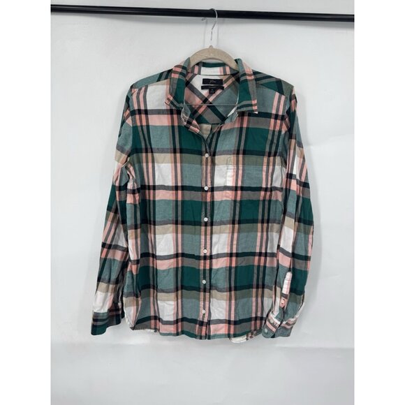 J. Crew Classic Fit Boy Button Front Shirt Women 12 Green Long Sleeve Western - Picture 1 of 8